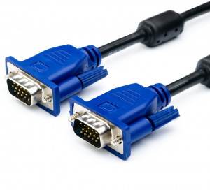 Кабель VGA 3 m (2 феррита, черно-синий, в пакете) ATcom VGA (m) - VGA (m) 3 м