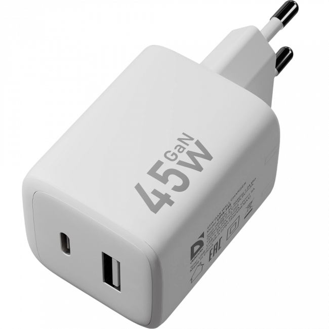 Defender Сетевой адаптер UPA-145 45W, USB A+C, белый Defender 83245 — для бизнеса и офиса Defender Сетевой адаптер UPA-145 45W, USB A+C, белый Defender 83245 — для бизнеса и офиса