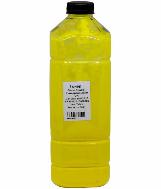 Тонер Static Control Универсальный для Oki C310/C3300/C610/C5500/C810/C8800, Y, 500 г, канистра — для бизнеса и офиса