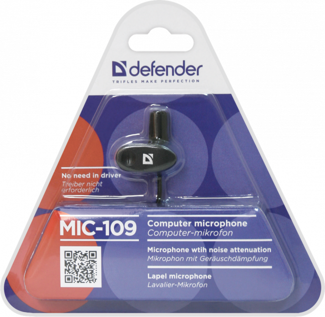 Defender Микрофон компьютерный MIC-109 черный, на прищепке, 1,8 м Defender MIC-109 — для бизнеса и офиса