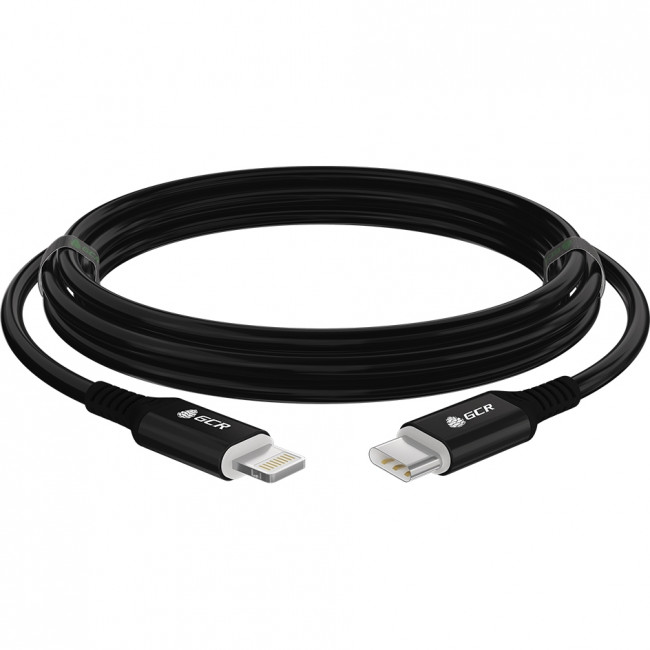 GCR Кабель PREMIUM 2.0m TypeC/Lightning MFI POWER DELIVERY 18 W, быстрая зарядка, черный силикон, AL case черный, черный ПВХ Кабель Greenconnect 2 м (GCR-53746)