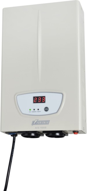 Стабилизатор POWERMAN AVS 1500S, ступенчатый регулятор, цифровые индикаторы уровней напряжения, 1500ВА, 140-260В, максимальный входной ток 12А, 2 евророзетки, IP-20, навесного исполнения, 310мм х 200мм х 68мм, 4,36 кг. POWERMAN AVS 1500S