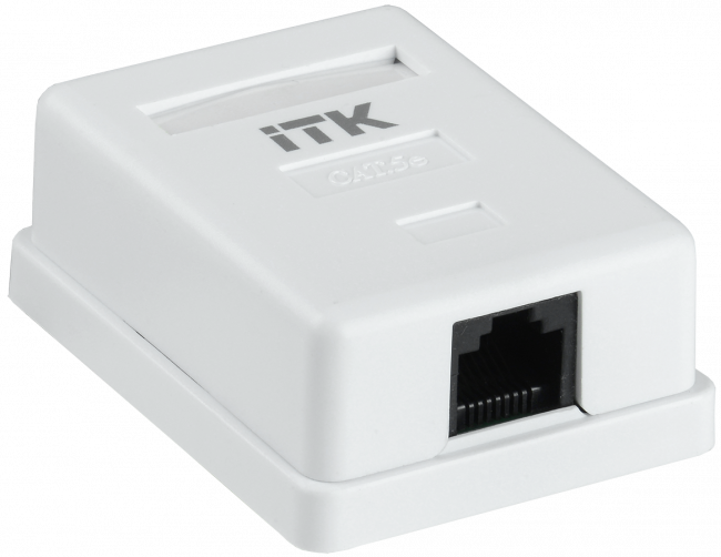 Настенная информационная розетка RJ45 8P8C, кат.5Е, UTP, 1-порт, белая ITK CS2-1C5EU-12 — для бизнеса и офиса Настенная информационная розетка RJ45 8P8C, кат.5Е, UTP, 1-порт, белая ITK CS2-1C5EU-12 — для бизнеса и офиса