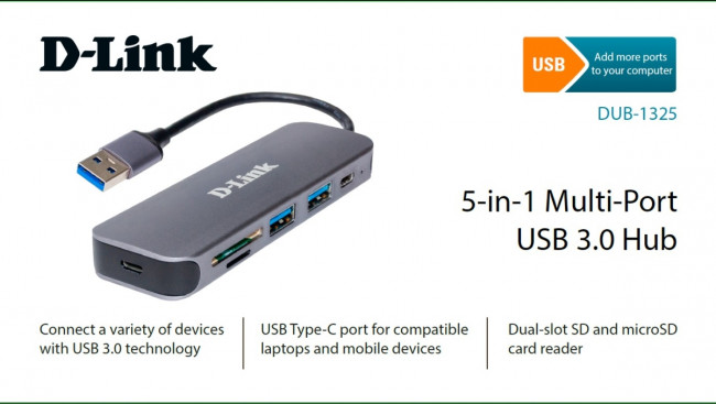 Концентратор Концентратор D-Link DUB-1325 с разъемом USB 3.0 Type-A (DUB-1325/A2A)