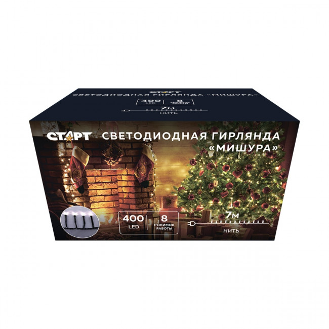 Гирлянда Гирлянда 400LED 220V, 8 режимов, 7 м, нить, мягкий белый