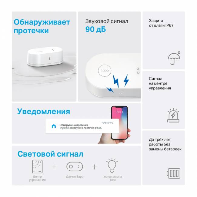 Датчик протечки воды TP-Link Tapo T300 — для бизнеса и офиса Датчик протечки воды TP-Link Tapo T300 — для бизнеса и офиса