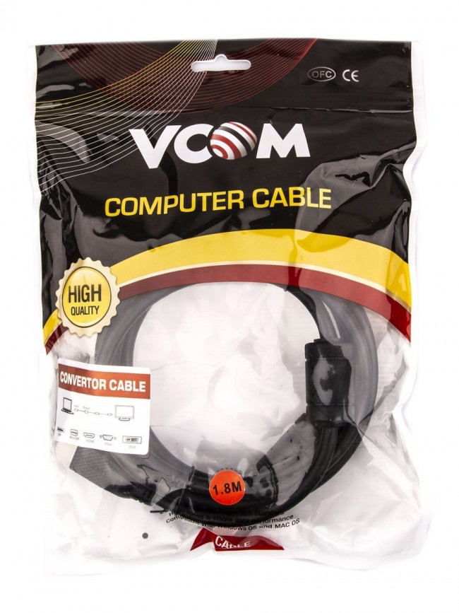 Кабель HDMI AM/DVI(24+1)M, 1.8м, CU, 1080P@60Hz, 2F, VCOM <CG484G-1.8M> VCOM HDMI (m) - DVI-D (m) 1.8м