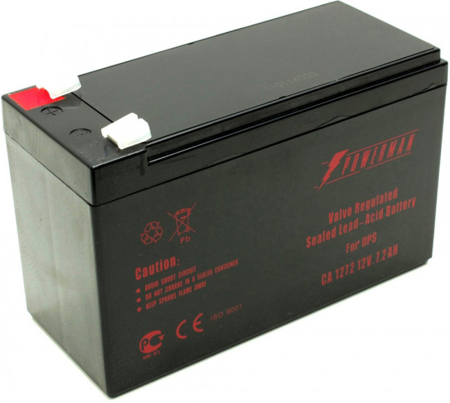 Батарея POWERMAN Battery CA1272, напряжение 12В, емкость 7Ач,макс. ток разряда 105А, макс. ток заряда 2.1А, свинцово-кислотная типа AGM, тип клемм F2, Д/Ш/В 151/65/94, 2.21 кг. Powerman CA1272/UPS