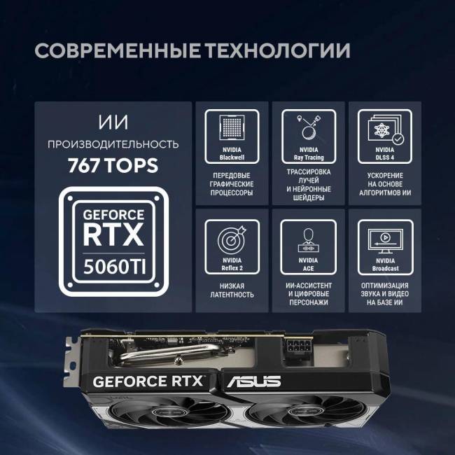 Видеокарта ASUS DUAL-RTX5060TI-O8G — для бизнеса и офиса