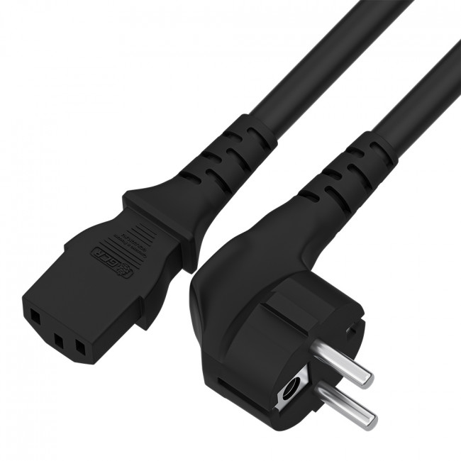 GCR Кабель питания 1.5m, Евровилка угловая - С13, 3*0,75mm, черный, GCR-54241 Greenconnect GCR-54241