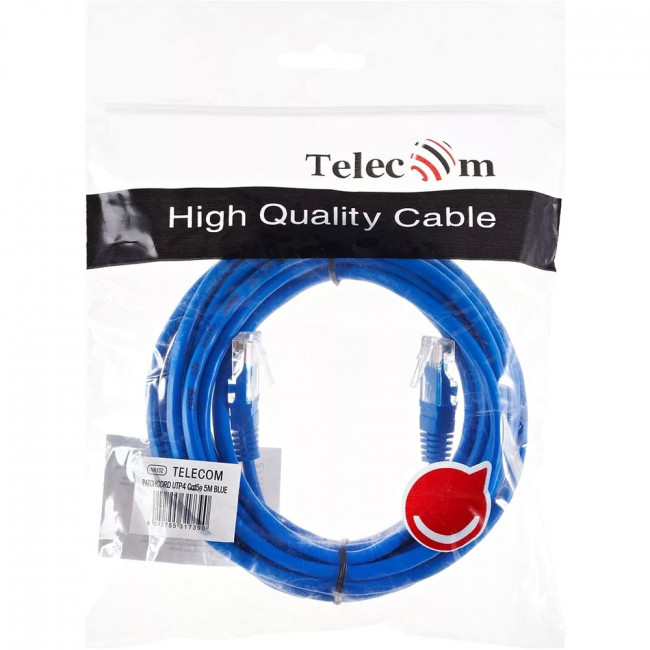 Патчкорд литой "Telecom" UTP кат.5е 5,0м синий VCOM NA102-L-5M