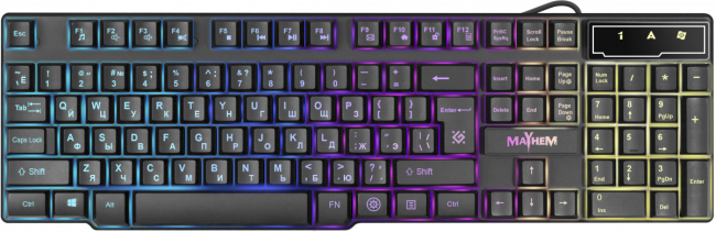 Defender Проводная игровая клавиатура Mayhem GK-360DL RU,RGB подсветка,19 Anti-Ghost Defender Mayhem GK-360DL — для бизнеса и офиса