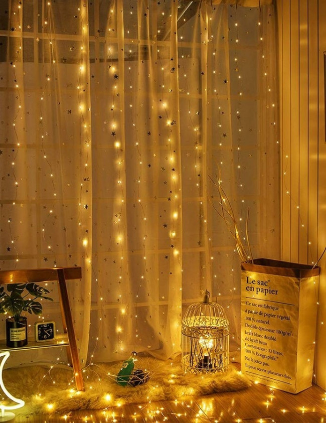 Гирлянда Гирлянда 450LED 220V, 8 режимов, 3х3 м, занавес, медь, тёплый белый