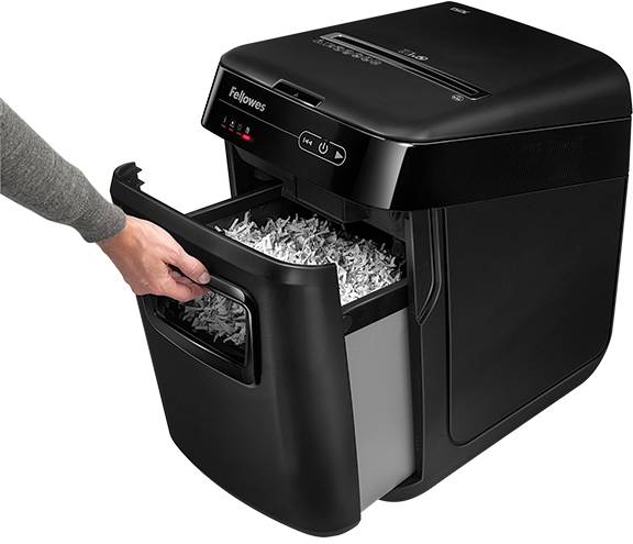 Шредер Fellowes® AutoMax® 150C, автоподача, DIN P-4, 4х38мм, 150лст. авто, 8 ручн., 32 лтр., авторев, шт Fellowes AutoMax 150C — для бизнеса и офиса