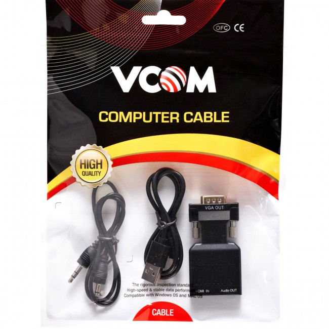 Переходник HDMI(F) --> VGA(M)+audio,1080*60Hz, VCOM <CA336A> Переходник VCOM HDMI F/VGA M+mini jack 3.5 mm M (CA336A)