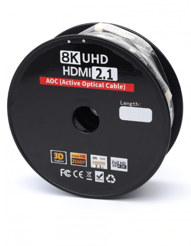 Кабель HDMI 50 м (HIGH speed, Metal gold,  Optical) 8K VER 2.1 ATcom HDMI 2.1 (m) - HDMI 2.1 (m) 50 м — для бизнеса и офиса