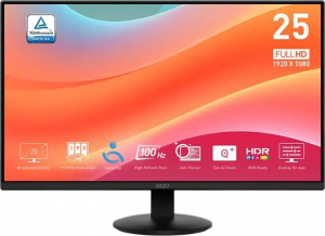 Монитор MSI PRO MP252L 24.5" 1920x1080, IPS, 100Hz, 4ms, 100M:1, 250cd, HDMI 1.4,DP 1.2, 1y, Black MSI PRO MP252L 24.5"