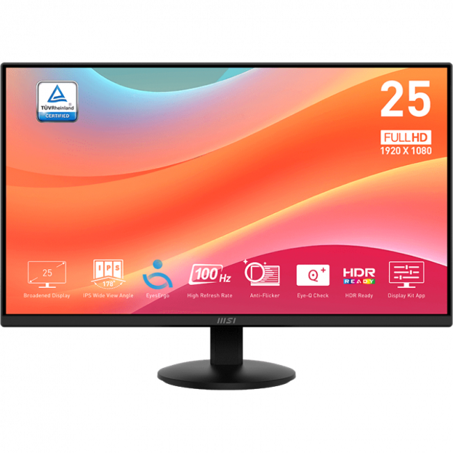 Монитор MSI PRO MP252L 24.5" 1920x1080, IPS, 100Hz, 4ms, 100M:1, 250cd, HDMI 1.4,DP 1.2, 1y, Black MSI PRO MP252L 24.5" — для бизнеса и офиса