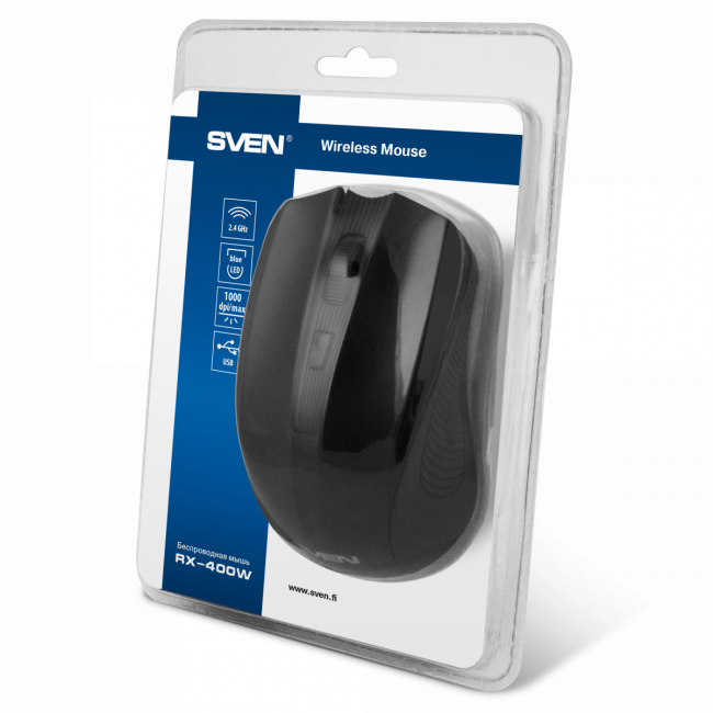 Беспроводная мышь SVEN RX-400W чёрная (3+1кл. 600/1000/1400DPI, блист) Sven SV-014674 — для бизнеса и офиса
