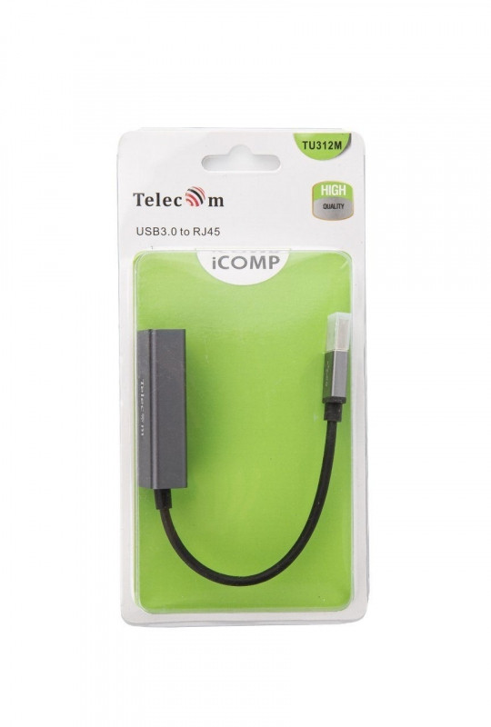 Кабель-переходник USB 3.0 (Am) --> LAN RJ-45 Ethernet 1000 Mbps, Aluminum Shell,Telecom <TU312M> VCOM TU312M