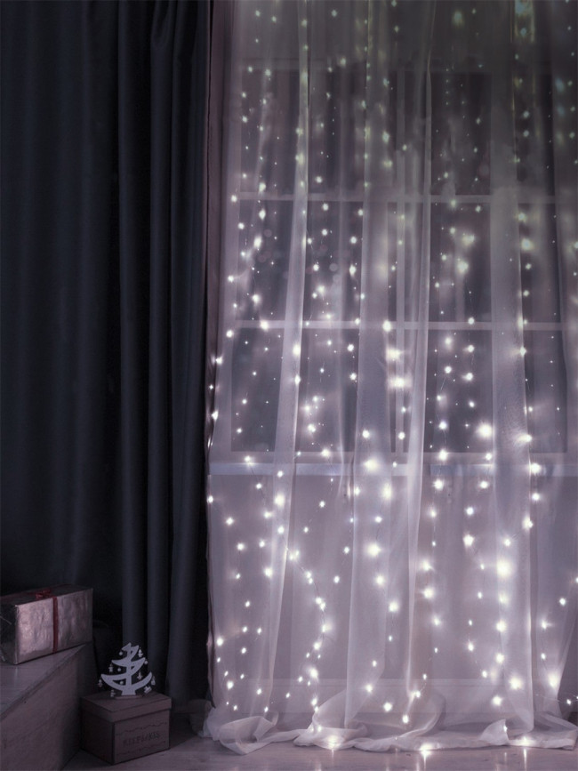 Гирлянда Гирлянда 450LED 220V, 8 режимов, 3х3 м, занавес, медь, холодный белый