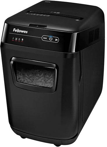 Шредер Fellowes® AutoMax® 200C, автоподача, DIN P-4, 4х38мм, 200 лст. авто, 10 ручн., 32 лтр., автор, шт Fellowes AutoMax 200C — для бизнеса и офиса