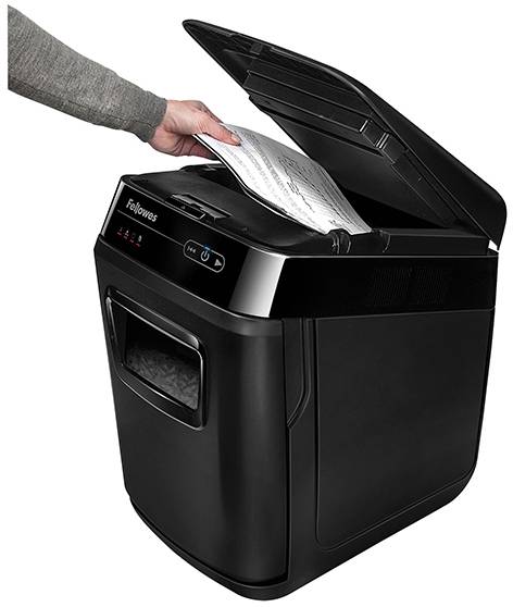 Шредер Fellowes® AutoMax® 200C, автоподача, DIN P-4, 4х38мм, 200 лст. авто, 10 ручн., 32 лтр., автор, шт Fellowes AutoMax 200C — для бизнеса и офиса