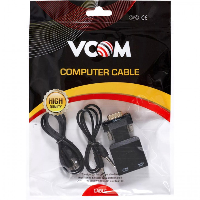 Переходник VGA(M)+audio+microUSB --> HDMI(F)1080*60Hz, VCOM <CA337A> Переходник VCOM HDMI F/VGA M+mini jack 3.5 mm M+microUSB M (CA337A)