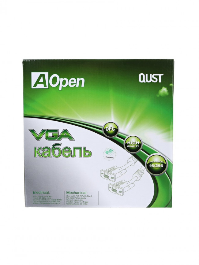 Кабель монитор-SVGA card (15M-15M) 15м 2 фильтра Aopen/Qust <ACG341AD-15M> AOpen VGA (m) - VGA (m) 15м Кабель монитор-SVGA card (15M-15M) 15м 2 фильтра Aopen/Qust <ACG341AD-15M> AOpen VGA (m) - VGA (m) 15м