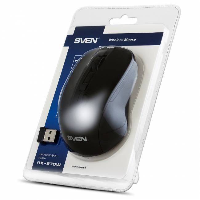 Беспроводная мышь SVEN RX-270W чёрная (3+1кл. 800-1600DPI, блист) SVEN RX-270W — для бизнеса и офиса Беспроводная мышь SVEN RX-270W чёрная (3+1кл. 800-1600DPI, блист) SVEN RX-270W — для бизнеса и офиса