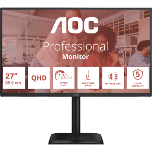 Монитор AOC Q27E4U 27 16:9 IPS 2560x1440 120Hz 4ms 350cd 1xHDMI 1xDP 4xUSB 3.2 2Wx2 HAS 150mm Internal Black 100x100 AOC Q27E4U