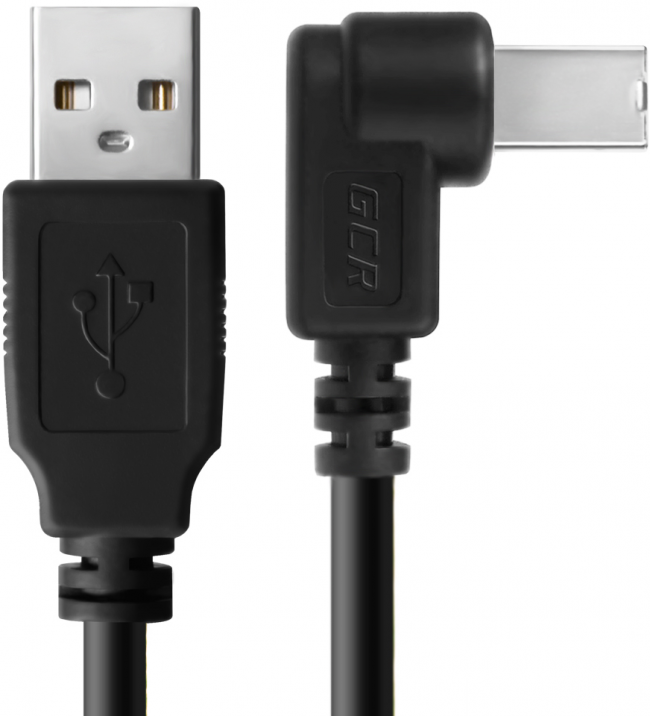 Greenconnect Кабель 1.5m USB 2.0, AM/BM угловой, черный, 28/28 AWG, экран, армированный, морозостойкий, GCR-UPC3M2-BB2S-1.5m Greenconnect  USB 2.0 Type-AM - USB 2.0 Type-BM 1.5м — для бизнеса и офиса