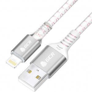 GCR Кабель 1.0m AM/Lightning LED для iPhone, iPad, Air, MFi, бело-розовый, AL case серебро, прозрачный ПВХ Кабель Greenconnect 1.0 м (GCR-54443)
