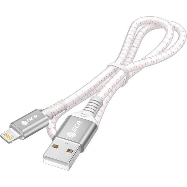 GCR Кабель 1.0m AM/Lightning LED для iPhone, iPad, Air, MFi, бело-розовый, AL case серебро, прозрачный ПВХ Кабель Greenconnect 1.0 м (GCR-54443) — для бизнеса и офиса