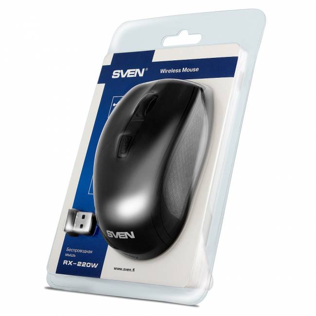 Беспроводная мышь SVEN RX-220W чёрная (3+1кл. 800-1600DPI, блист) SVEN RX-220W — для бизнеса и офиса Беспроводная мышь SVEN RX-220W чёрная (3+1кл. 800-1600DPI, блист) SVEN RX-220W — для бизнеса и офиса