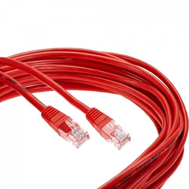 Патчкорд литой "Telecom" UTP кат.5е 10,0м красный VCOM NA102-R-10M