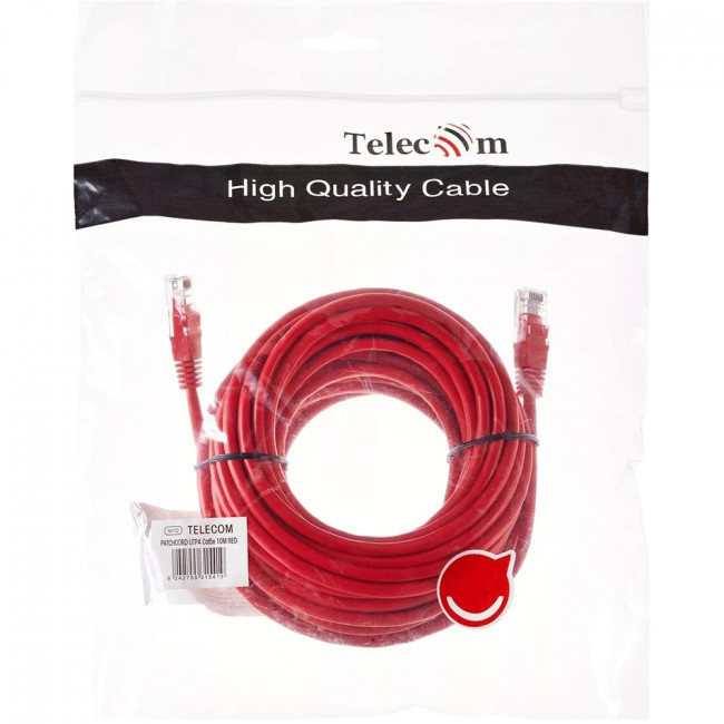 Патчкорд литой "Telecom" UTP кат.5е 10,0м красный VCOM NA102-R-10M