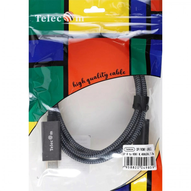 Кабель DisplayPort M-> HDMI M 4K@60Hz 1.8m Telecom,оплетка (TA561M-1.8M) Кабель-переходник Telecom DisplayPort M/HDMI M (TA561M-1.8M)