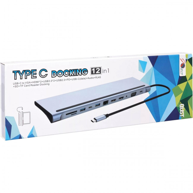 Адаптер TC--->2USB3.0+USB2.0+RJ45(100mbs)+2HDMI+VGA+PD+TypeC+TF+SD+audio, iOpen <ACU4700> Адаптер iOpen USB Type-C M/HDMI F+USB 3.0+USB 2.0 Type-AF+RJ45 VGA F+SD+USB Type-C F+TF+mini jack (ACU4700) — для бизнеса и офиса