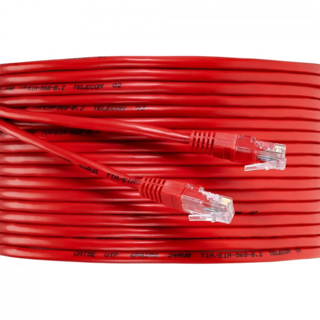 Патчкорд литой "Telecom" UTP кат.5е 15,0м красный VCOM NA102-R-15M