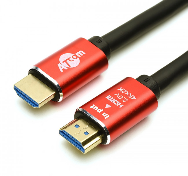 Кабель HDMI 20 m (Red/Gold, в пакете)  VER 2.0 ATcom HDMI 2.0 (m) - HDMI 2.0 (m) 20 м — для бизнеса и офиса