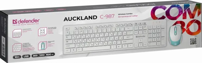 Defender Беспроводной набор Auckland C-987 RU,белый,полноразмерный Defender Auckland C-987 RU — для бизнеса и офиса Defender Беспроводной набор Auckland C-987 RU,белый,полноразмерный Defender Auckland C-987 RU — для бизнеса и офиса