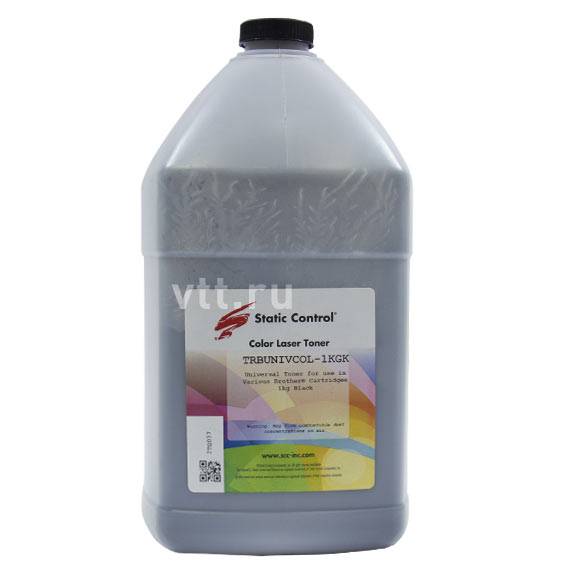 Тонер Static Control Универсальный для Brother Color, Bk, 1 кг, флакон — для бизнеса и офиса