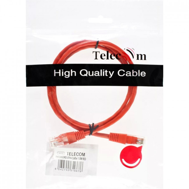Патчкорд литой "Telecom" UTP кат.5е 1,0м красный VCOM NA102-R-1M