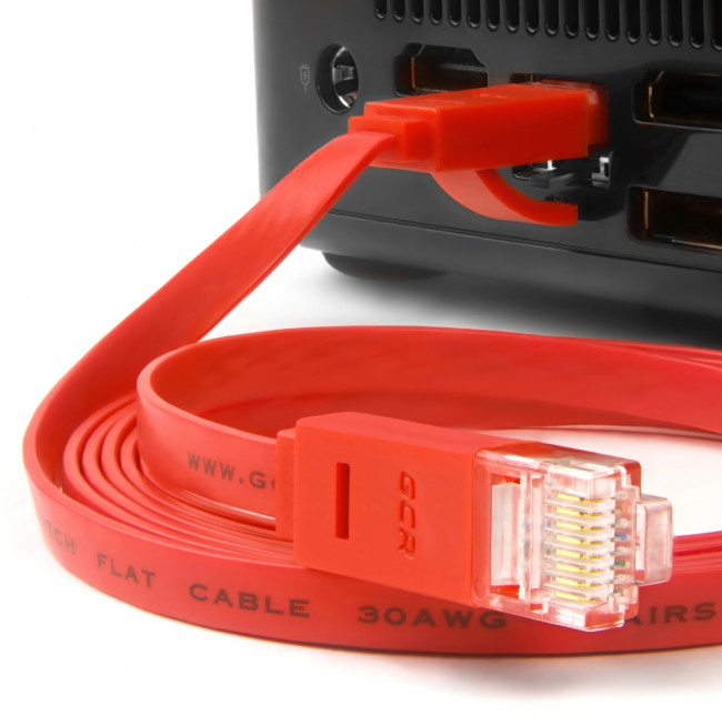 Greenconnect Патч-корд PROF плоский прямой 10.0m, UTP медь кат.6, красный, позолоченные контакты, 30 AWG, GCR-LNC624-10.0m, ethernet high speed 10 Гбит/с, RJ45, T568B Greenconnect RJ45(m) - RJ45(m) Cat. 6 U/UTP PVC 10м красный