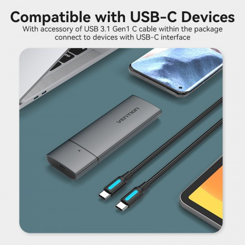 Корпус для SSD Vention USB 3.1 Gen 2-C M.2 NVMe Серый Vention KPGH0 — для бизнеса и офиса