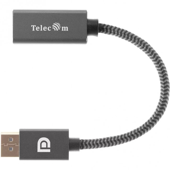 Кабель-переходник DP --> HDMI-F 0.2m , серый металлик, оплетка, 4K@60Hz, Telecom (TA560) Кабель-переходник Telecom DisplayPort M/HDMI F (TA560)
