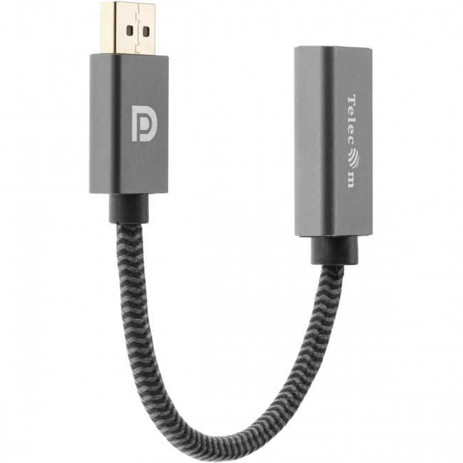 Кабель-переходник DP --> HDMI-F 0.2m , серый металлик, оплетка, 4K@60Hz, Telecom (TA560) Кабель-переходник Telecom DisplayPort M/HDMI F (TA560)
