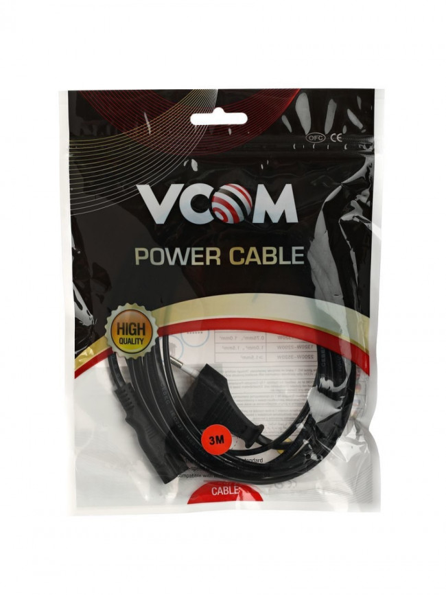 Кабель для аудио-видео техники IEC-320-C7 -- розетка EU, 2-pin <VDE>, VCOM <CE023-CU0.5-3>, 3,0m VCOM CE023-CU0.5-3M