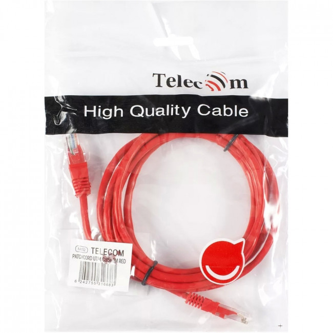 Патчкорд литой "Telecom" UTP кат.5е 2,0м красный VCOM NA102-R-2M